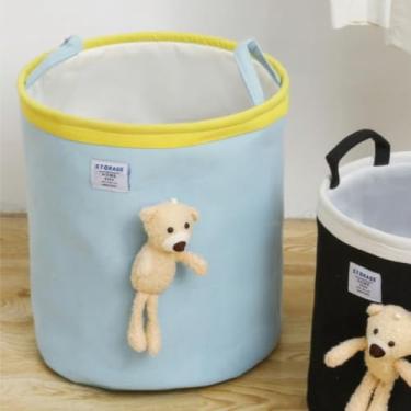 Imagem de Cesto Organizador Dobrável para Roupas e Brinquedos de Bebê, Decorativo com Ursinho, Multiuso
