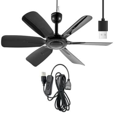 Imagem de bestmoument Ventilador de Teto Portátil Pequeno de 17,7" com Interruptor Liga/Desliga, Plugue Usb, Alimentação de 5 V Cc, 6 Lâminas, Cobertura para Barraca de Acampamento para Rv I ()
