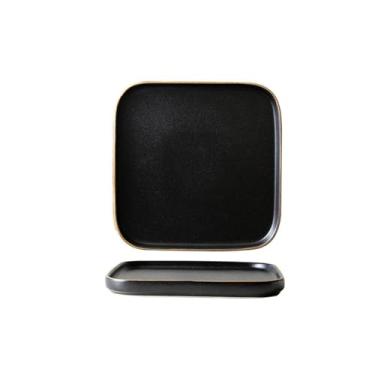 Imagem de Pratos ocidentais foscos quadrados de cor sólida para casa prato de sobremesa de cerâmica criativa simples - quadrado preto de 25,4 cm
