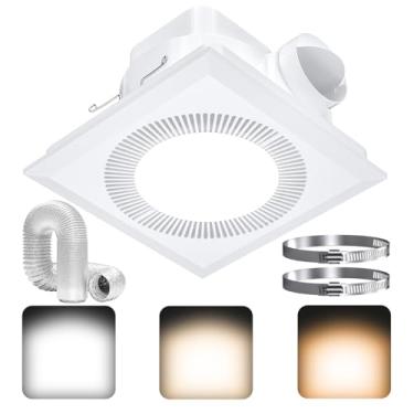 Imagem de Hon&Guan - Exaustor de banheiro com luz, ventilador quadrado silencioso atualizado com luz LED ajustável 3000K/4500K/6500K, 110CFM, 1.0 sons, exaustor com luz