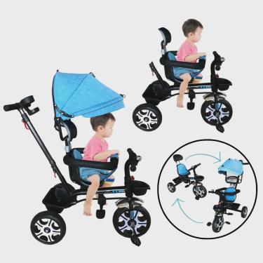 Imagem de Triciclo Motoca Bicicleta 3 Rodas Infantil Passeio com Empurrador Pedal Capota Brinqway Bw302