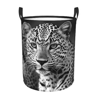 Imagem de Cesto de roupa suja de animal leopardo preto branco dobrável à prova d'água cesto de armazenamento de roupas com alças pano oxford organizador de brinquedos cesta para banheiro, lavanderia, quarto