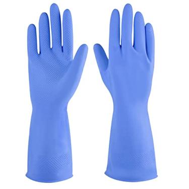 Imagem de IUCGE Luvas De Limpeza De Borracha Azul 6 Pares Para Uso Doméstico, Luvas Reutilizáveis Para Lavar Louça Para Cozinha. (6, Grande)