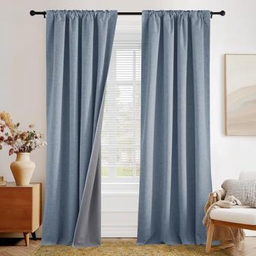 Imagem de PONY DANCE Cortinas blackout de linho de 213 cm de comprimento, 100% cortina preta completa, conjunto de 2 painéis para quarto e sala de estar, cortinas de janela com isolamento térmico para