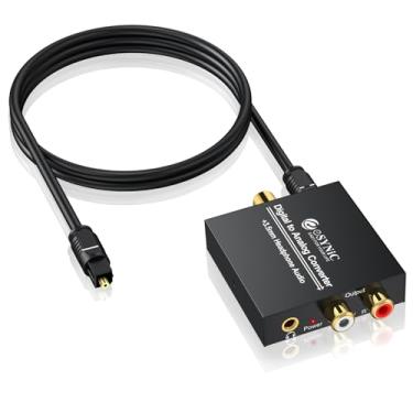 Imagem de eSynic Adaptador de áudio digital para analógico de 192KHZ conversor DAC portátil de liga de alumínio óptico para RCA e suporte de adaptador óptico para auxiliar Plug and Play [saída RCA de 3,5 mm e L
