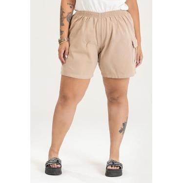 Imagem de Bermuda Feminina Plus Size Sarja Estonada Bolso Cargo Elástico Cintura