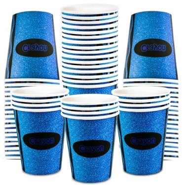 Imagem de Denylo pro 50 peças de copos de papel de volta às aulas 255 g copos descartáveis de giz de cera azul para o primeiro dia de escola pequeno copo de lanche suprimentos de festa