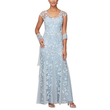 Imagem de Alex Evenings Vestido feminino longo e flare para mãe da noiva com detalhes Godet (tamanho pequeno e regular), Azul claro, 42