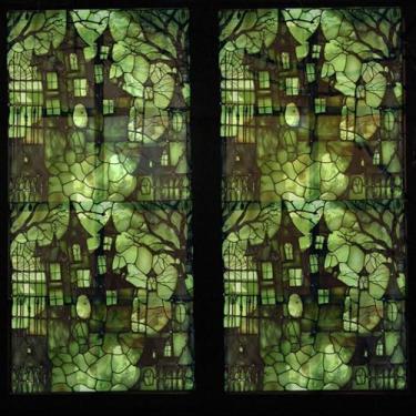 Imagem de 1 folha de adesivo de janela de Halloween grande verde aderente árvore de terror estática reutilizável decalque de janela artificial para casa, festa de truques de Halloween, sala de aula, escritório