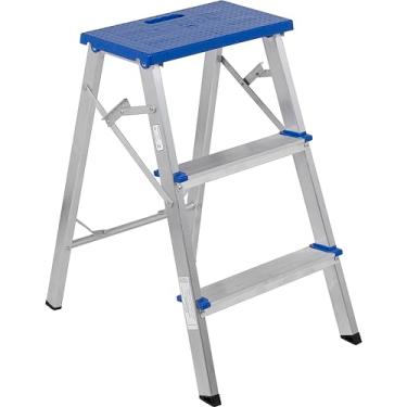 Imagem de Banqueta Escada Alumínio 3 Degraus Multifuncional Dobrável Doméstica Pequena Escadinha Residencial Cozinha Apartamento Reforçada