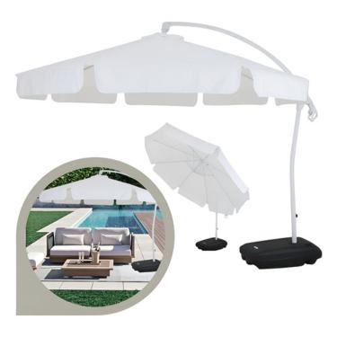 Imagem de Ombrelone Sombreiro Luxo Bel Buzios 3 Metros Branco Reclinavel & Giratório 360 + Base em ABS 50L