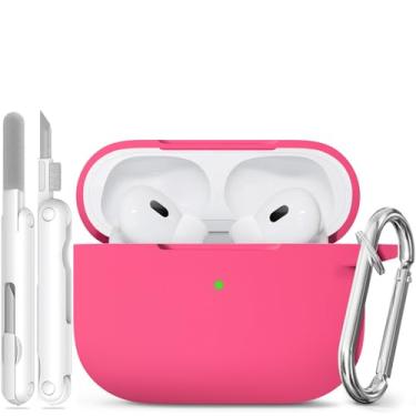 Imagem de Capa para Airpods Pro 2 com limpeza e chaveiro, capa de silicone macio Ekoonpft (vermelho rosa, Airpods Pro 1ª/2ª)