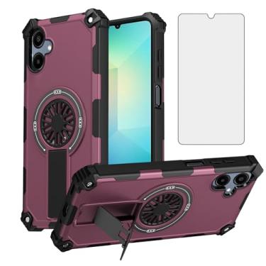 Imagem de Asuwish Capa de celular para Samsung Galaxy A06 5G com protetor de tela de vidro temperado e suporte magnético à prova de choque Slim Hybrid Boys Cell Accessories Ao6 A 06 4G LTE mulheres homens roxo