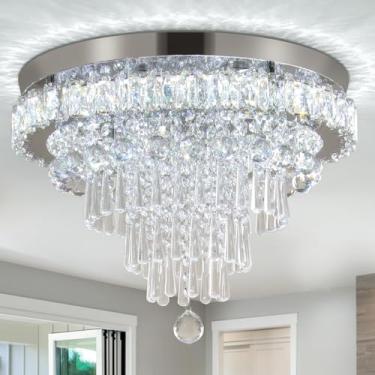 Imagem de CLAIRDAI Lustre de cristal moderno redondo LED cristal luminárias de teto montagem embutida lustre lâmpada de teto para sala de estar quartos sala de jantar (6500K branco frio)