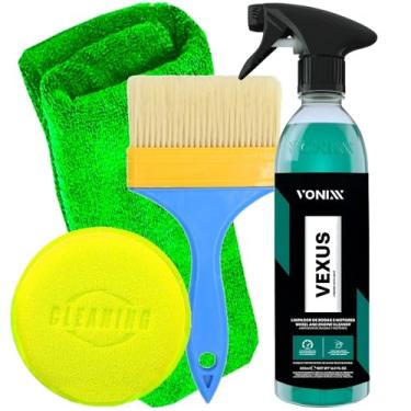 Imagem de Kit Vonixx Limpeza Automotiva Limpador Rodas Motores Vexus Pincel Trincha Karbox Toalha Microfibra Aplicador Karbox