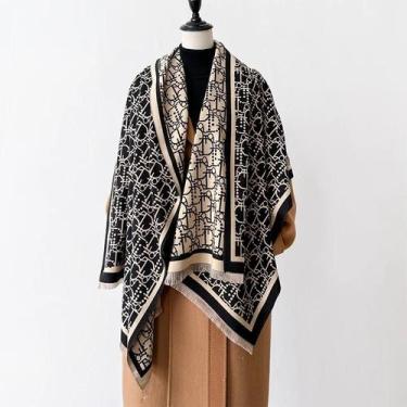 Imagem de Cachecol De Inverno Feminino De Caxemira Jacquard Quente, Xale Grosso 