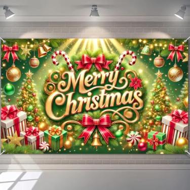 Imagem de BlissYard Faixa de Feliz Natal, decoração de Natal para casa, ao ar livre, enfeites de árvore de Natal, faixa de festa festiva 188 x 109 cm para decoração de Natal, inverno, férias, suprimentos