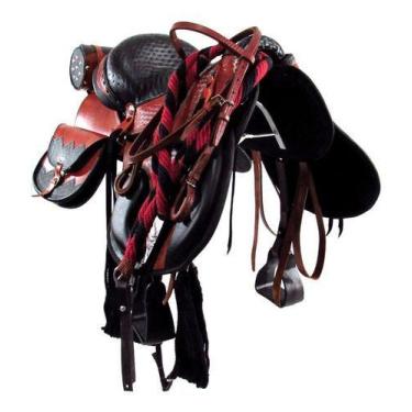 Imagem de Sela De Cavalo Artesanal Inox 16 Poleg C/ Alforje e Porta Whisky Havan
