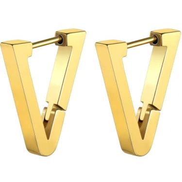 Imagem de ChainsHouse Brincos masculinos e femininos, aço inoxidável 316L/ouro 14 k/metal banhado a preto, brincos de argola cirúrgicos hipoalergênicos punk, Medium, Metal