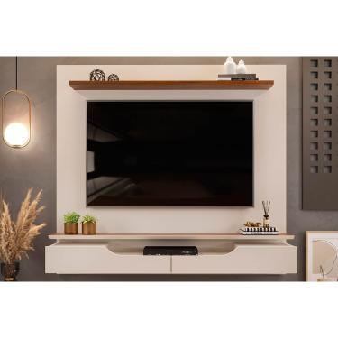 Imagem de Home p/ TV até 60 Pol Levi c/ Prateleiras 160x146cm Off White/Freijó - DJ Móveis