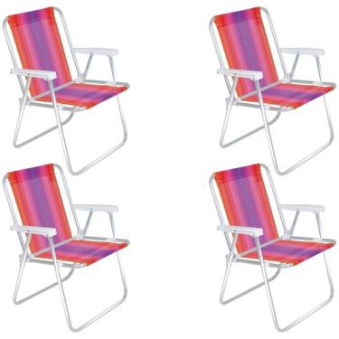 Imagem de Cadeira de Praia Alta em Alumínio 4 Unidades Vermelho com Lilás 2241 MOR