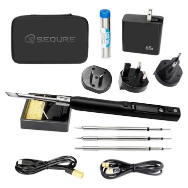 Imagem de SEQURE Kit de ferro de solda portátil S99, ferro de solda elétrico de 150 W com 4 pontas de solda, 4 PD 65W, adaptador de viagem rápida, OLED digital DC/PD/QC/PPS, mini ferramenta de soldagem para