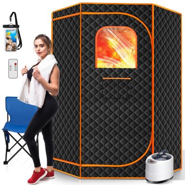 Imagem de RELEXNOW Sauna a vapor portátil para casa, caixa de sauna portátil de corpo inteiro para casa com 9 níveis de calor ajustáveis, sauna a vapor com vaporizador de 3L 1500W, cadeira dobrável