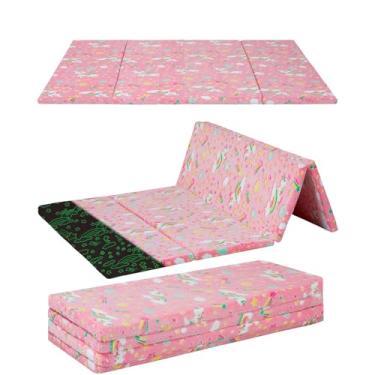 Imagem de MeMoreCool Colchão futon infantil grande 1,8 x 1,2 m, colchão de tatame de espuma espessa para área de jogos infantil, tapete de tatame dobrável para sala de jogos, arco-íris rosa
