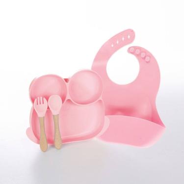 Imagem de Kit De Refeição Infantil Treinamento Alimentar 4 Peças Silicone Rosa