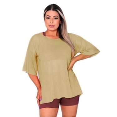 Imagem de Blusao Tule Feminina Fitness Academia Manga Curta Bege-Feminino