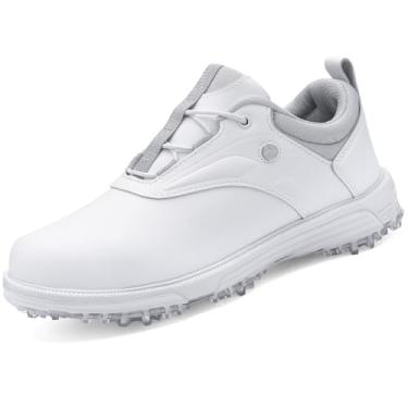 Imagem de ULTIANT Sapatos de golfe masculinos impermeáveis com sola fixa sem espinhos confortáveis para esportes ao ar livre tamanho 7,5-13, Branco, 39