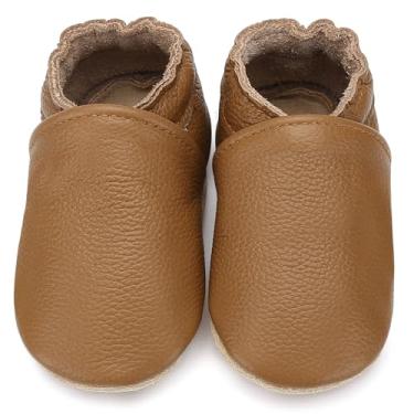 Imagem de Aijoviko Botas de couro genuíno para bebês, sola macia, sapatos de caminhada flexíveis e respiráveis para primeiros andadores, meninos e meninas, Marrom, 12-18 Months Toddler