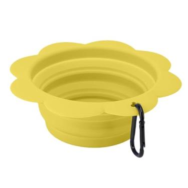 Imagem de GLOGLOW Tigelas de Brinquedo de Gato, 2 Embalagem Portátil Pet Water Bowl Dobrável Viagem Tigela de Cachorro Pon Pon Patch Com Clipe de para Viajar Caminhadas Andando Grande Colapsível Cão (Amarelo)