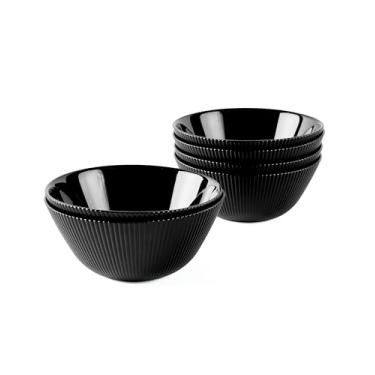 Imagem de LaGlint Conjunto de 6 tigelas de cereais de vidro opala preta de 590 ml, tigelas redondas com nervuras de 15 cm, seguras para lava-louças e micro-ondas, para cozinha, salada, sopa e arroz