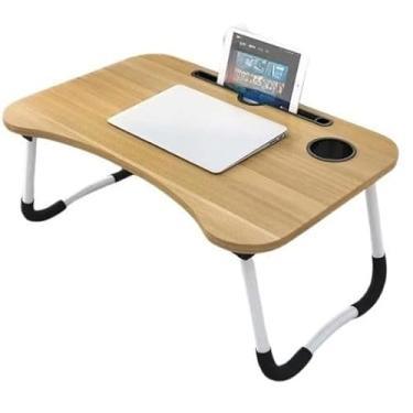 Imagem de Mesas Dobráveis portátil para colocar laptop dormitório quarto multi cena uso(Madeira Escura)