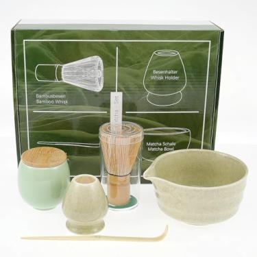 Imagem de Conjunto Matcha de 4 peças, kit Matcha japonês, conjunto de chá Matcha tigela com bico, suporte de batedor e colher de bambu, kit inicial Matcha para cerimônia de chá, amantes de chá