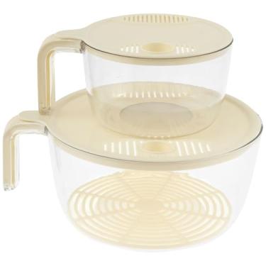 Imagem de YLMFTNU 2 coadores de arroz, lavadora de arroz com tampa, 2 tamanhos de filtro de limpeza de arroz, lavadora de arroz com tábua de drenagem, filtro reutilizável para limpeza de grãos de frutas (bege)