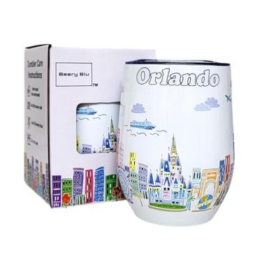 Imagem de Beary Blu City Themed Artwork Série de copos de 355 ml - Projetado nos EUA - Copo isolado a vácuo com tampas - Caneca de viagem de aço inoxidável para vinho e café, água, para bebida quente e fria