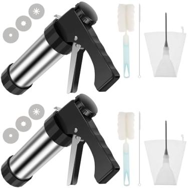 Imagem de Kit de 2 peças de prensa de biscoitos, pistola de prensa de biscoito de aço inoxidável, máquina de fazer churro com discos de confeitar, prensa multifuncional para fazer bolos, sobremesas e decoração