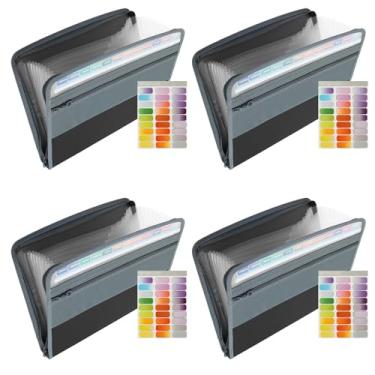 Imagem de Organizador de arquivos 4 peças com etiquetas, pasta de arquivos expansível, bolsa de documentos à prova d'água com zíper, organizador de documentos, pacote de arquivos, pasta de arquivos de