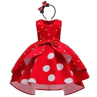 Imagem de IBTOM CASTLE Fantasia de princesa de bolinhas para bebês, aniversário, fantasia, cosplay, orelhas, conjunto de roupas de dança, Vermelho, 8-9 Anos
