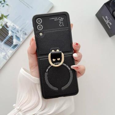 Imagem de Capa para Samsung Galaxy Z Flip6 em couro sintético com suporte magnético e carregador sem fio (para Samsung Galaxy Z Flip6/preto)