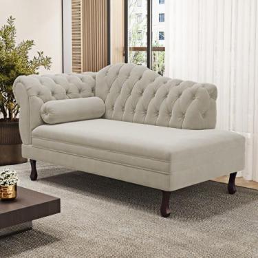 Imagem de Divã Recamier Chaise Longue Lavínia 150cm Capitonê Pés de Madeira Velu