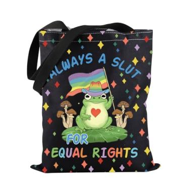 Imagem de PWHAOO Sacola com bandeira de arco-íris Always A Slut For Equal Rights Tote Bag Equal Rights Gift LGBTQ Pride Gift, Bolsa Slut Equal Rights