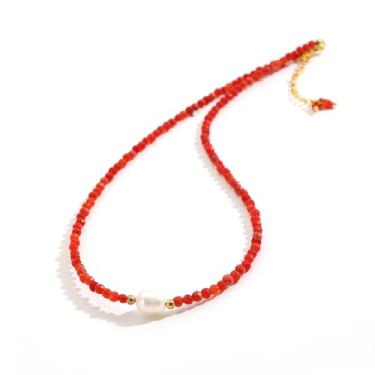 Imagem de Flourisit Colar de pedras preciosas com pérolas de água doce, colar de pérolas irregulares naturais feitas à mão para mulheres, banhado a ouro 14 k, pedra do mês de janeiro da gargantilha, presente