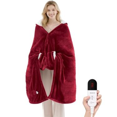 Imagem de Cobertor aquecido, cobertor elétrico vestível com capuz e bolsos, cobertor de aquecimento, xale elétrico aquecido com configuração de 6 níveis de aquecimento e desligamento automático de 4 horas