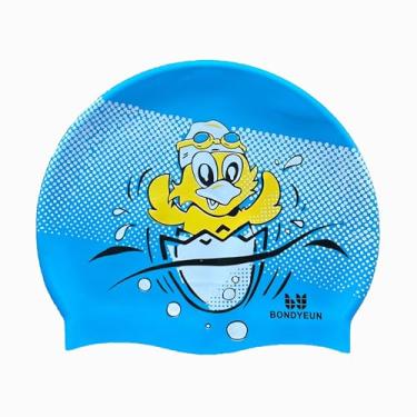 Imagem de BONDYUEN Touca de natação para crianças, meninos, meninas, homens, mulheres, com cabelo curto ou médio, divertida, design fofo, bonés de natação de silicone