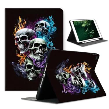 Imagem de Compatível com iPad Air 11 polegadas M3 M2 2025/2024 7ª/6ª geração e Air 5ª/4ª geração 2022/2020 com suporte de lápis, caveiras legais de fogo