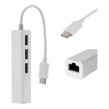 Imagem de Adaptador Rede Tipo-C 3.1 com 3 USB 2.0 + RJ45 It-Blue Branco | Hub USB-C para Notebook e PC
