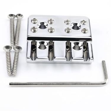 Imagem de OVSAL Travas de corda de ponte de guitarra 4 cordas de baixo porca de bloqueio de corda de baixo sem cabeça trava de corda de latão para baixo elétrico sem cabeça peças de reposição (cromado)